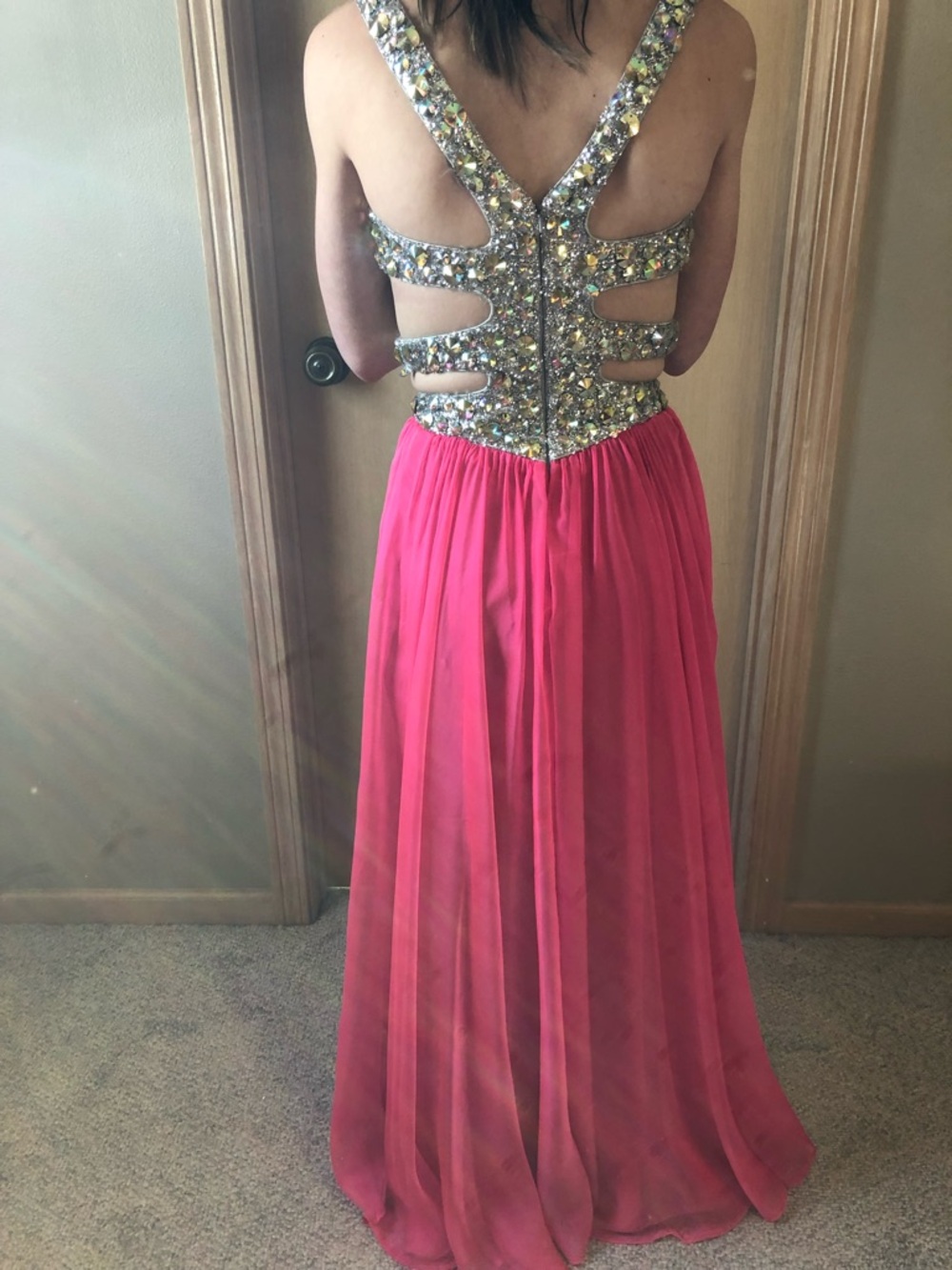 Embellished Back Cutout Pink Prom Dress